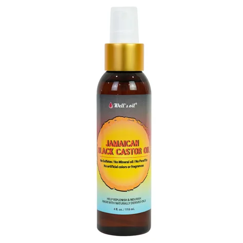 Well's Oil Aerosol de aceite de ricino negro jamaicano para el cabello, 4 onzas (4.0 fl oz), aceite hidratante ligero para el cuero cabelludo y el