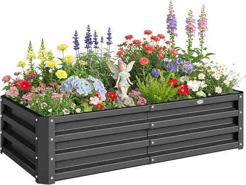 Miniatura 21 de Outsunny Cama de Jardín Elevada con 3 Jardineras, Soporte de Plantas de Madera con Orificios de Drenaje, para Verduras, Hierbas y Flores, Gris