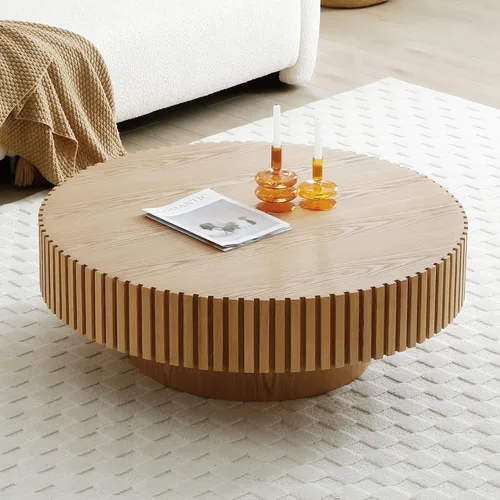 Miniatura 7 de Mesa de centro redonda acanalada de 31.49 pulgadas para sala de estar, mesa de café moderna de mediados de siglo con pedestal resistente, mesa