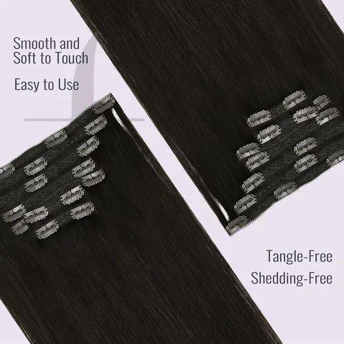 Miniatura 4 de Fshine Extensiones de cabello con broches, 22 pulgadas, 7 unidades, color marrón oscuro, doble trama, extensiones de cabello humano real con clip