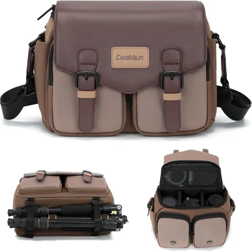 Miniatura 17 de Cwatcun Bolsa para Cámara Bolsa de Mensajero Cruzada de Hombro para Cámara, Bolsa de Fotografía de Viaje para Hombres/Mujeres con Soporte para Blanco
