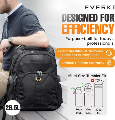 Miniatura 3 de Mochila EVERKI Atlas para Laptop de Negocios - Mochila para Mujeres o Hombres para el Trabajo, Negro