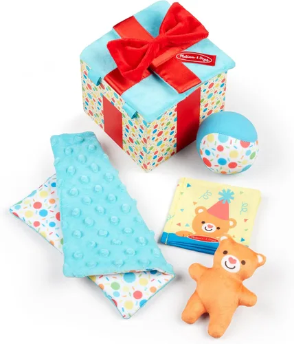 Melissa & Doug Caja de regalo sorpresa de madera, juguete infantil (5 piezas), juego de regalo de juguete para bebés, juguete sensorial táctil para