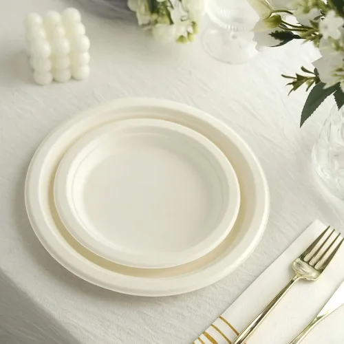 Efavormart - Paquete de 50 platos redondos de bagazo biodegradables blancos de 7 pulgadas, compostables, ecológicos, desechables, aperitivos, Tipo 17
