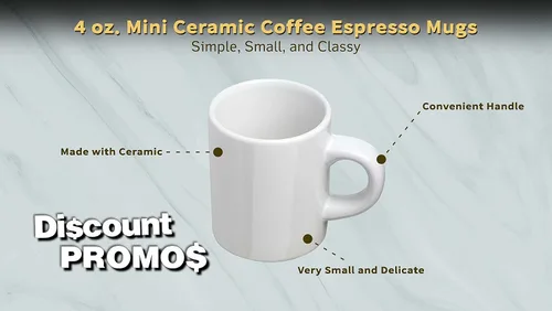 Miniatura 3 de DISCOUNT PROMOS Juego de 10 mini tazas de cerámica, 4 oz. - Gres, café, duradero, mango en C, color blanco