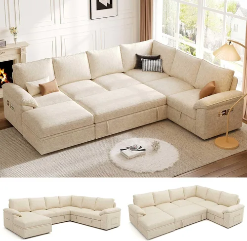 Miniatura 25 de Sofá Seccional Modular de 85 Pulgadas con Cama Extraíble, Sofá Cama Seccional en Forma de L de 5 Asientos con Almacenamiento, Sofás Seccionales