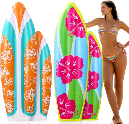 JellyArch 4 tablas inflables gigantes de surf de 59 a 36 pulgadas de verano, decoración de fiesta hawaiana Luau, tabla de surf inflable, flotador de