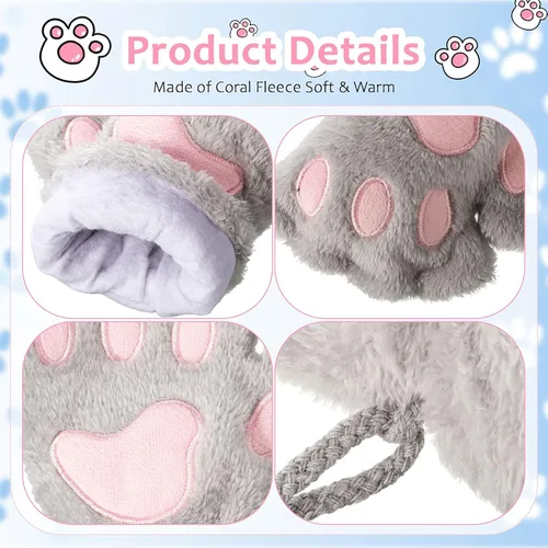 Miniatura 5 de Guantes de pata de gato, 3 pares de guantes kawaii, patas de gato, cosplay, piel sintética, guantes de gato, patas de león, guantes sin dedos