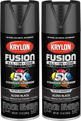 Krylon K02702007 Fusion - Pintura en aerosol todo en uno para interiores y exteriores, color negro brillante, 12 onzas (paquete de 2)