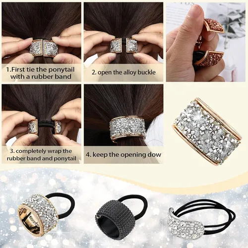 Miniatura 3 de Canlierr 8 piezas de diamantes de imitación para cola de caballo, puños elásticos para el cabello, colas de caballo de cristal, accesorios