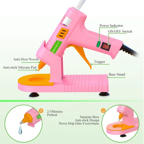 Miniatura 2 de MONVICT - Kit de pistola de pegamento caliente rosa, pistola de pegamento mini con soporte de ventosas y alfombrilla antiadherente de silicona