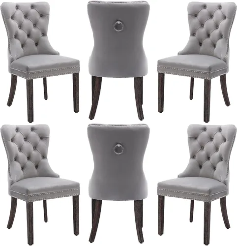 Miniatura 25 de Sillas de Comedor de Terciopelo Juego de 4, Colección Nikki Sillas de Comedor con Patas de Acero Inoxidable Plateado y Anilla, Silla Lateral de Lujo