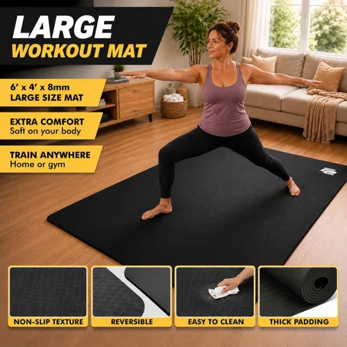 Miniatura 3 de Fit Active Sports Alfombrilla de entrenamiento extragrande de 6 x 4 pies con bolsa de transporte y correas, resistente, antideslizante