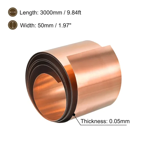 Miniatura 2 de uxcell Rollo de hoja de cobre, 118.110 in x 1.969 in x 0.002 in, 99.9% de cobre puro, tira de metal para proyectos eléctricos de bricolaje