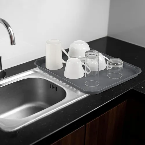 Miniatura 6 de Readsky 6 paquetes de bandejas de plástico para servir, bandejas de plástico de comida rápida de 17.2 x 13.4 pulgadas, bandeja rectangular gris