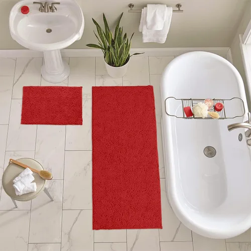 Miniatura 11 de LuxUrux - Juego de alfombrillas de microfibra de felpilla extrasuave de 1 pulgada de alto, muy absorbentes, para usar en el baño o la ducha
