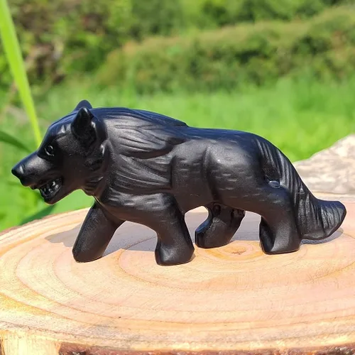 Miniatura 3 de Figura de cristal de calavera de lobo, obsidiana natural, escultura de piedra tallada, estatua de animal en cuarzo negro