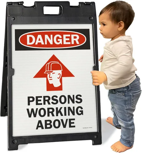 Miniatura 3 de SmartSign Kit de letreros de dos caras con marco en A de BabyBoss de 24 x 18 pulgadas, con texto en inglés "Danger - Persons Working Above
