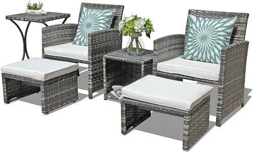 Miniatura 8 de OC Orange-Casual Juego de muebles de patio de 6 piezas con otomana, juego de silla y mesa de mimbre gris para exteriores, muebles de balcón