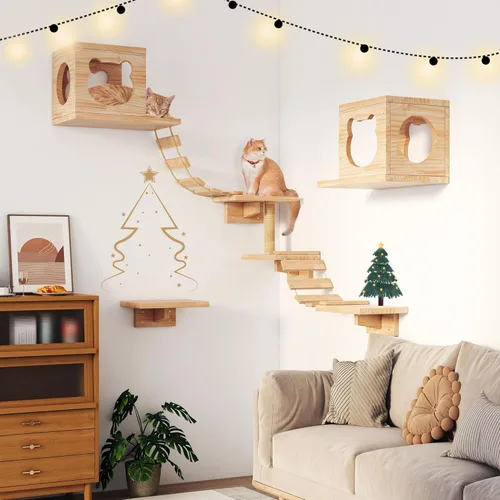 Miniatura 5 de PETKABOO - Muebles de pared para gatos, muebles de pared de pino para gatos, estantes de escalada con escalador, condominio, poste rascador