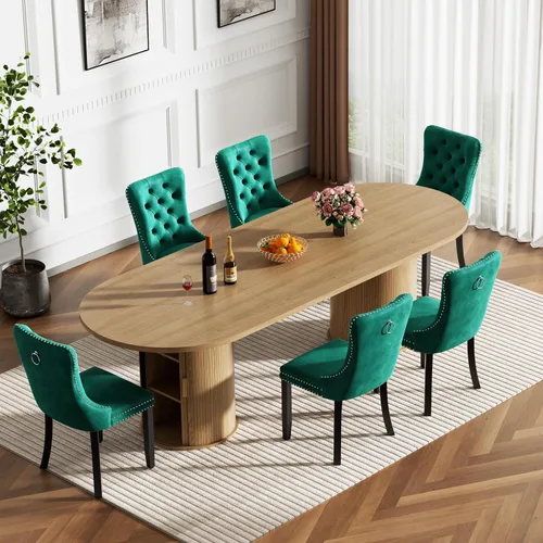 Miniatura 12 de Mesa de comedor redonda extensible con base de almacenamiento, mesa de comedor expandible natural de 63 a 94 pulgadas para 10 personas, mesa
