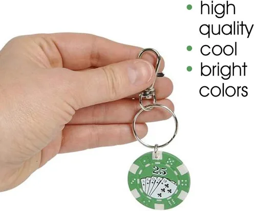 Miniatura 4 de ArtCreativity Llaveros de fichas de póquer para niños, paquete de 12, divertido mosquetón con clip para mochila, bolso, equipaje, recuerdos