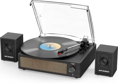 Tocadiscos con Altavoces Pasivos de Estantería, Transmisión por Correa, Tocadiscos Vintage para Discos de Vinilo, Altavoces Estéreo Duales Externos,