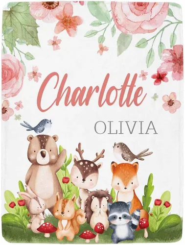 Miniatura 14 de Artsadd Manta personalizada con nombre, manta personalizada de animales de la selva, manta personalizada de safari para niños, niñas, baby shower