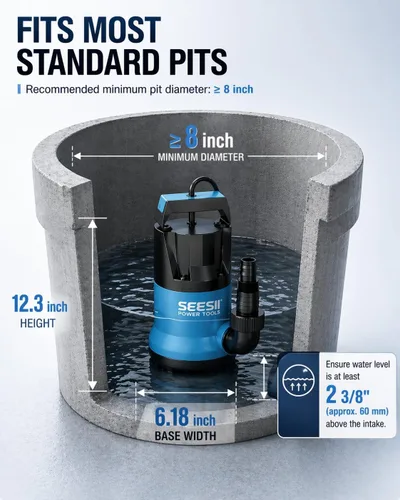 Miniatura 5 de SEESII Bomba de agua sumergible 1HP, bomba de sumidero de alto flujo de 4755 GPH con kit de manguera de 23 pies, red de filtro antiobstrucción