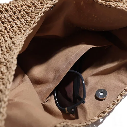 Miniatura 6 de JBRUN Bolso de hombro de paja para mujer, bolso tejido hecho a mano, bolso de playa de verano, asa de cuero, bolsa de cubo grande