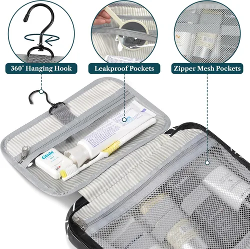 Miniatura 3 de PAVILIA Neceser Colgante Bolsa de Viaje para Mujeres y Hombres, Organizador de Cosméticos Plegable, Bolsa de Maquillaje Resistente al Agua
