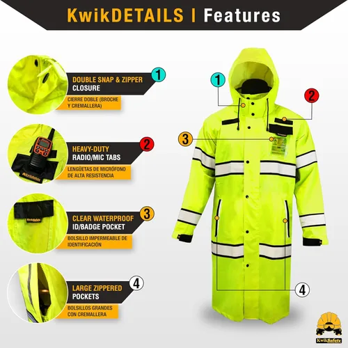 Miniatura 5 de KwikSafety - Charlotte, NC - Chaqueta de lluvia TORRENT y gabardina ANSI OSHA clase 3 de alta visibilidad, equipo de lluvia Hi Vis Amarillo - 1