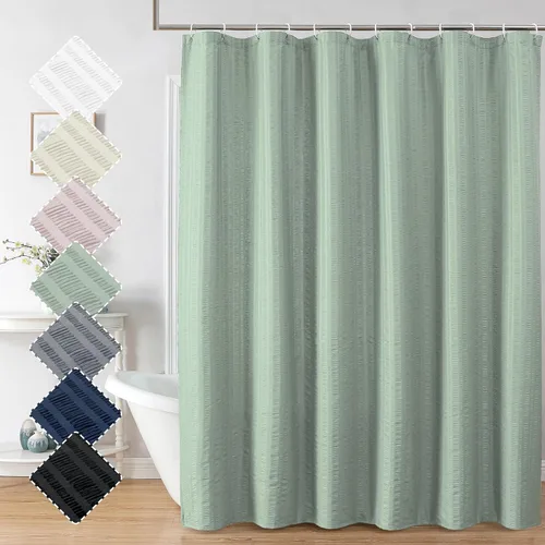Aiyufeng Moga - Cortina de ducha verde salvia, cortinas de ducha texturizadas en relieve 3D para baño, cortina de baño de tela de poliéster de lujo,