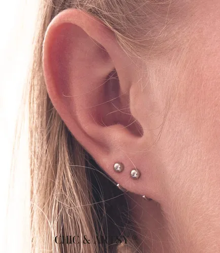 Miniatura 3 de CHIC & ARTSY Aretes de aro de plata de ley 925, pequeños aretes de aro de bola, barra, estrella, luna, corazón, cruz, punto, triángulo, medio aro