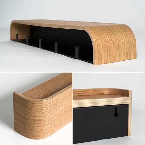 Miniatura 4 de Kazai. Perchero de pared 'Toke' - Perchero de diseño moderno con ganchos de pared ocultos - Perchero de panel de chapa de madera maciza - Roble