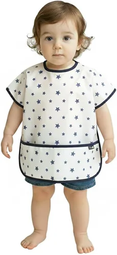 Miniatura 13 de Plie Short Sleeve Waterproof Bib for Toddlers – Easy Clean Feeding Apron for Mealtime, Daycare, Self-Feeding, Lightweight