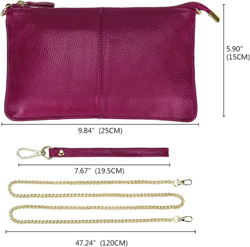 Miniatura 7 de Uromee Cartera de mano para mujer, de piel auténtica, con cadena de hombro desmontable
