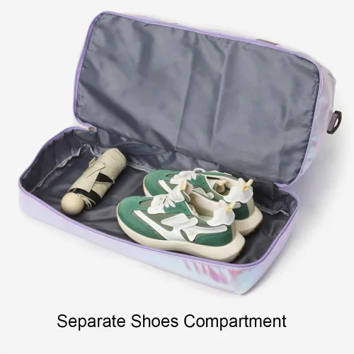 Miniatura 5 de Bolsa de lona holográfica brillante para gimnasio con compartimento para zapatos y bolsillo húmedo, bolsa de viaje para mujer para fin de semana
