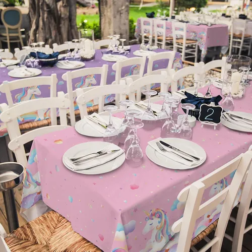 Miniatura 6 de Gatherfun Juego de suministros para fiesta de unicornio: Decoraciones perfectas de cumpleaños de unicornio, incluye paquete de 2 manteles