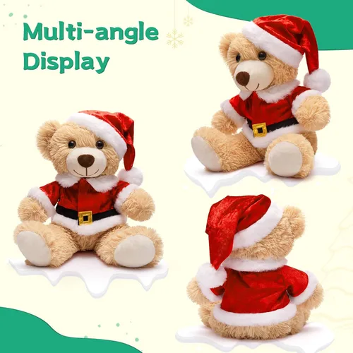 Miniatura 7 de MaoGoLan - 10 unidades de osos de peluche navideños, osos de peluche de 14'' con trajes clásicos de Santa - Camisa y sombrero removibles, se ajustan
