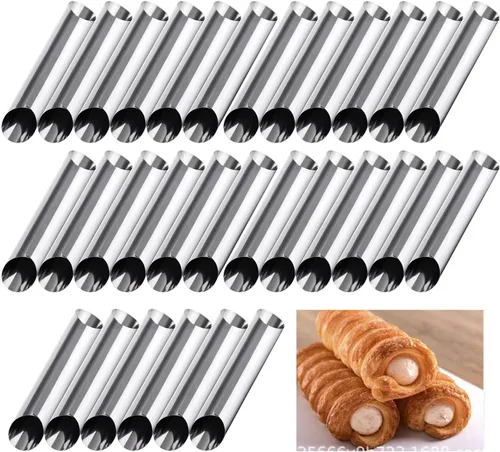 Miniatura 8 de Juego de 30 Moldes para Cuernos de Cannoli, Tubos Grandes de Acero Inoxidable para Moldes de Cannoli, Kit de Cannoli para Hornear Cannoli, Cáscara