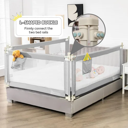 Miniatura 2 de BABY JOY Riel de cama para niños pequeños, 69 pulgadas, extra largo, altura ajustable y plegable, protector de riel de cama de bebé con bolsillo