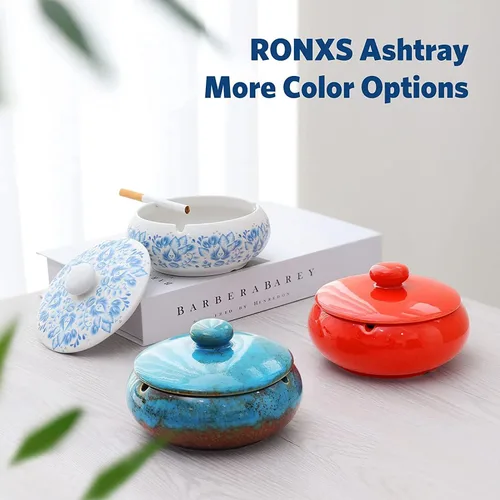 Miniatura 8 de RONXS Cenicero, cenicero para exteriores para patio con tapa, ceniceros resistentes al viento para cigarrillos, cenicero de cerámica hecho a mano