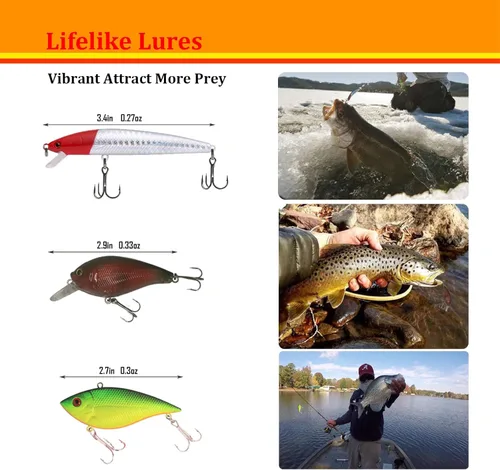 Miniatura 2 de WOLFSKIN Fishing Lures Kit, Fishing Baits Set, Included Crankbaits, Curly Tail Jigs, Spoons, Hooks, Weights, Fishing Accessories with Tackle Box