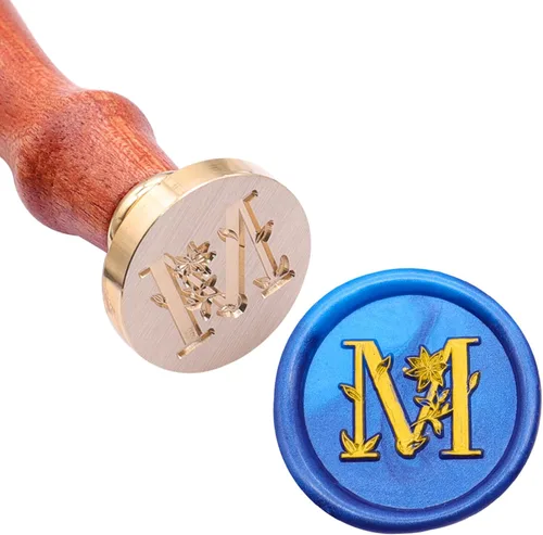Miniatura 2 de SWANGSA Kit de sello de cera con letra inicial del alfabeto M, elegante sello de sellado de letras florales botánicas con 200 cuentas de cera