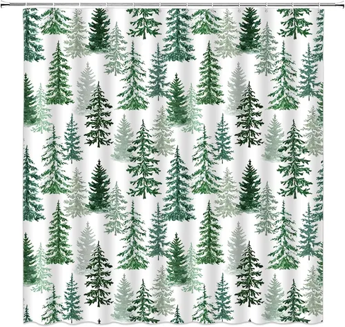 Miniatura 20 de Juego de 4 cortinas de ducha de muñeco de nieve con alfombra, diseño de árbol de pinos de invierno, lindo muñeco de nieve azul, juego de baño
