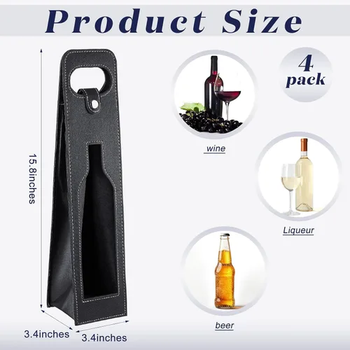 Miniatura 2 de Abbylike 4 bolsas de vino reutilizables de cuero para vino, bolsa de mano, bolsa de regalo para botella individual, champán, cerveza, bolsas