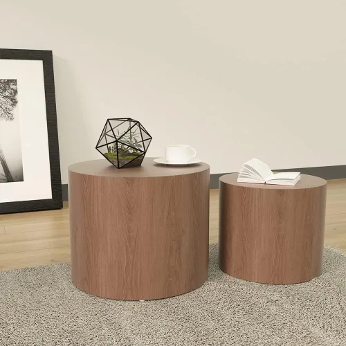 Miniatura 6 de Moderno juego de 2 mesas auxiliares anidables de café, círculo pequeño redondo de mediados de siglo para sala de estar, dormitorio, oficina