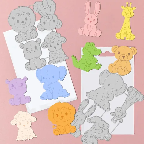 Miniatura 3 de GLOBLELAND Troqueles de corte de metal para animales, conejo, jirafa, zoológico, león, oveja, troqueles de animales del zoológico, oso, hipopótamo