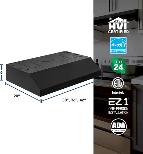 Miniatura 6 de Broan-NuTone Campana extractora negra de 30 pulgadas para debajo del gabinete, potencia silenciosa de confianza con 350 CFM, 1.5 Sones para una
